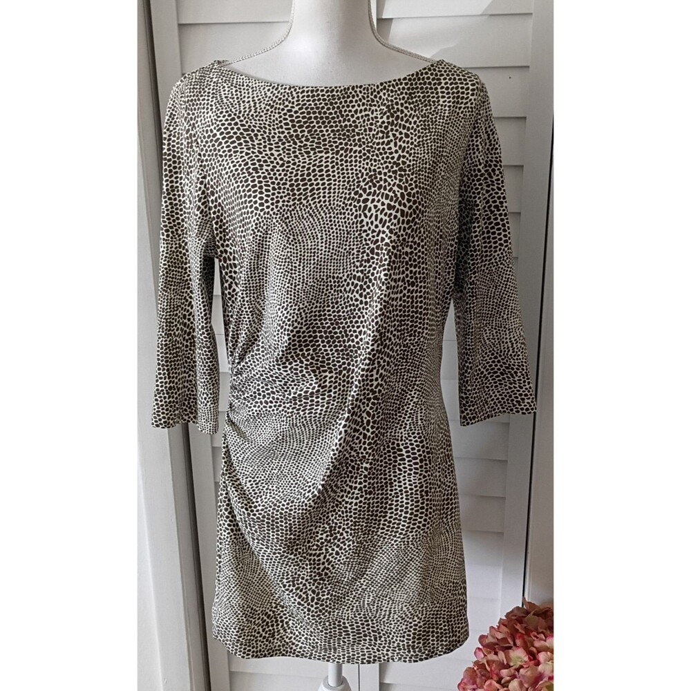 J. McLaughlin women's side ruched boat neck 1/4 sleeve tunic top Animal Print XL
